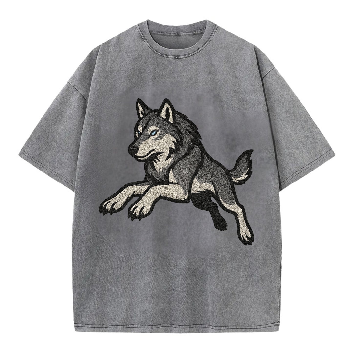Wolf Leaping Action  - Vintage T-shirt - Grey