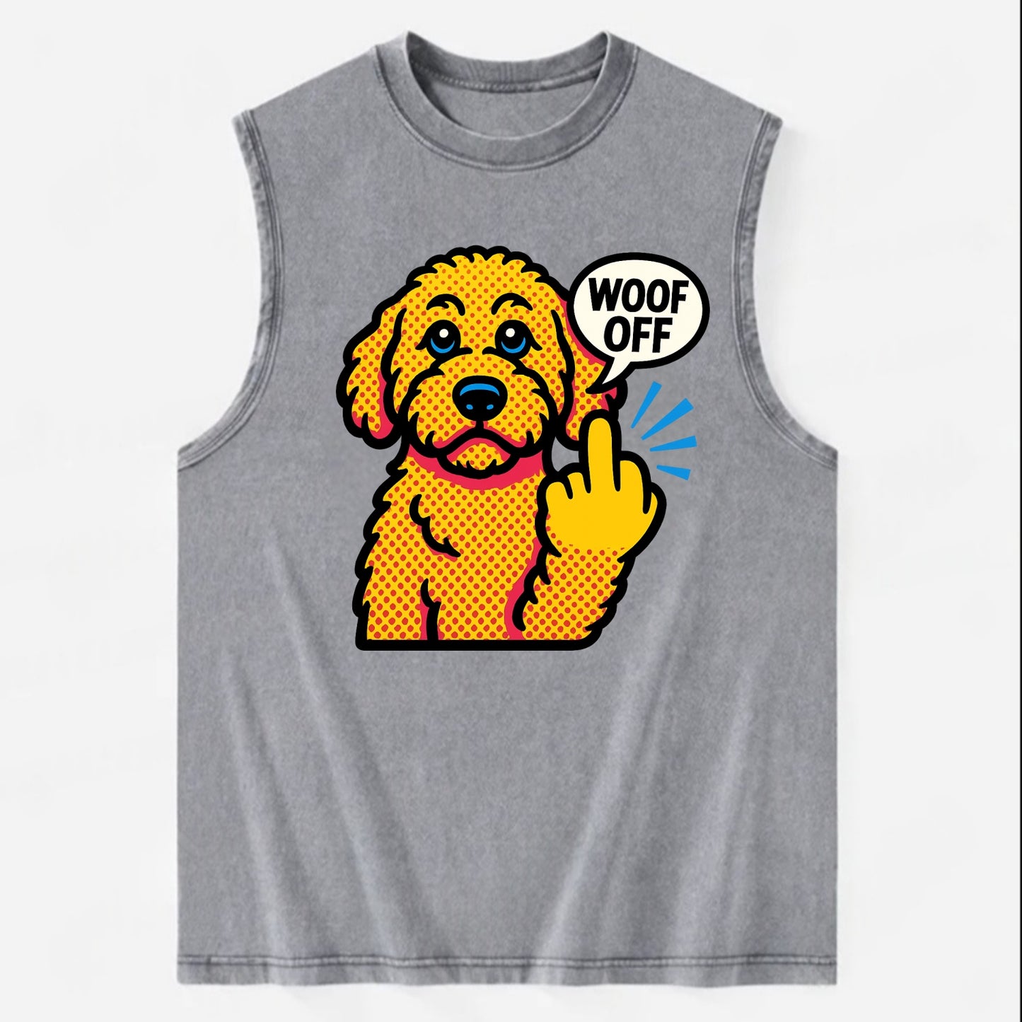 Goldendoodle with teddy bear face and curly golden coat, friendly paw - Vintage Washed Tank - Grey