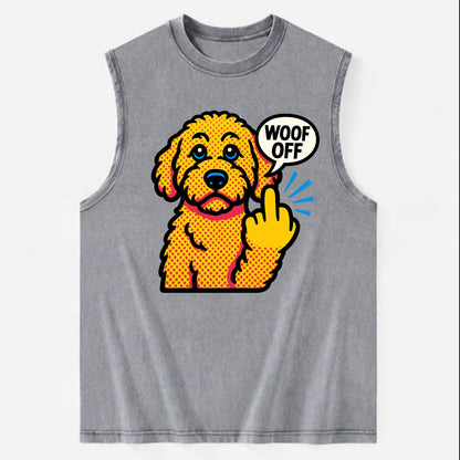 Goldendoodle with teddy bear face and curly golden coat, friendly paw - Vintage Washed Tank - Grey