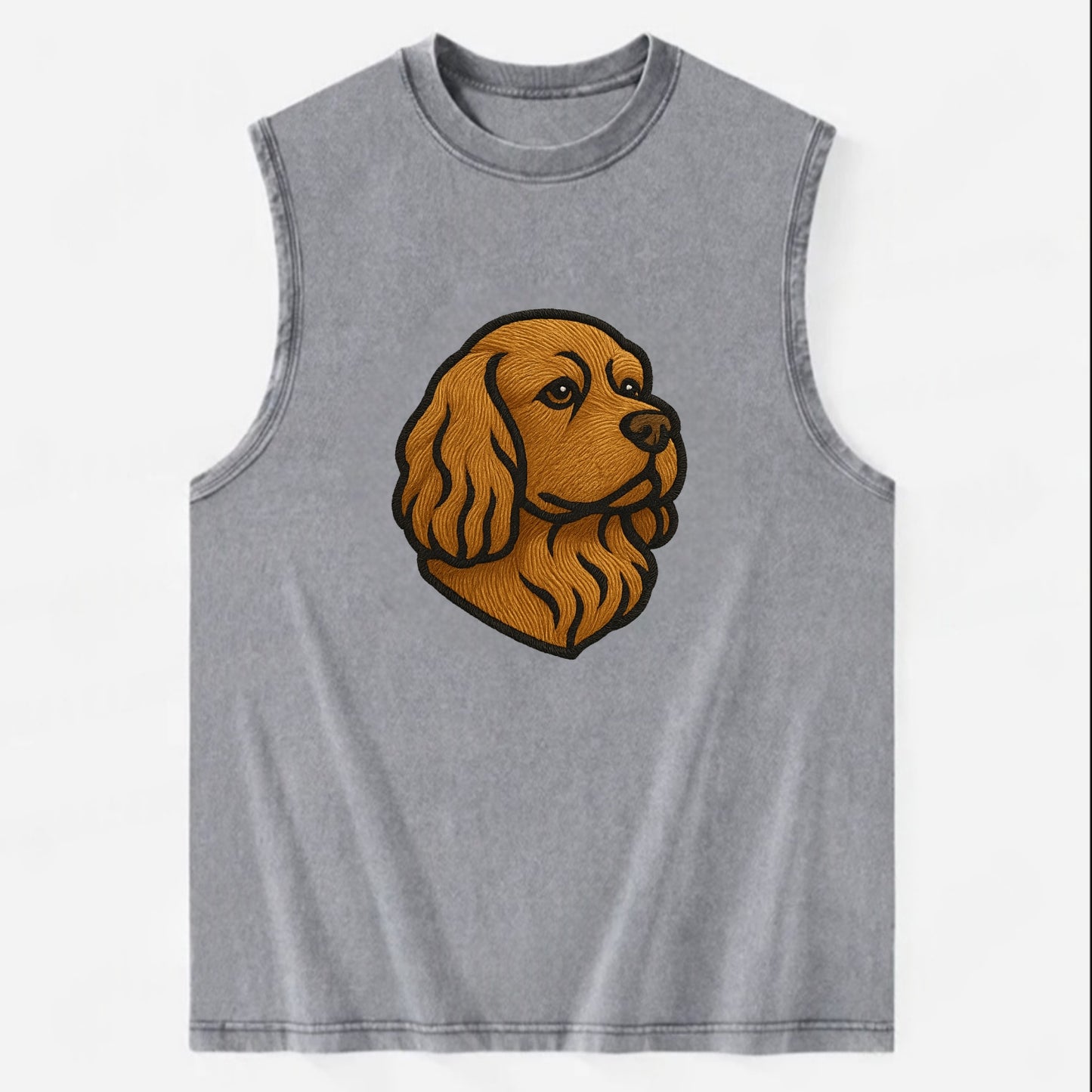 Sussex Spaniel - Golden liver embroidered low-set design - Vintage Washed Tank - Grey