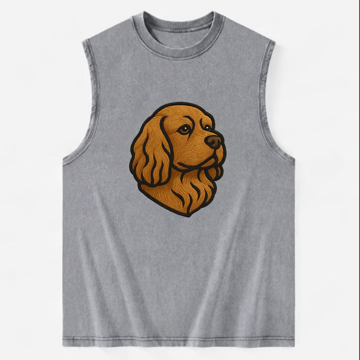 Sussex Spaniel - Golden liver embroidered low-set design - Vintage Washed Tank - Grey
