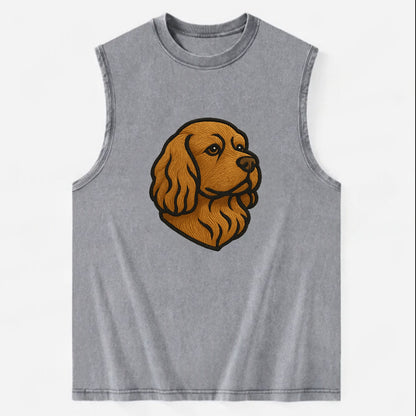 Sussex Spaniel - Golden liver embroidered low-set design - Vintage Washed Tank - Grey