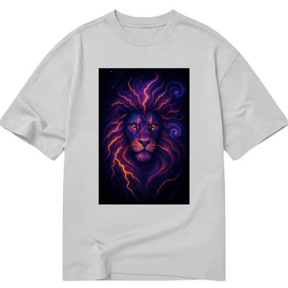 Regal lion with mane made of electric currents, neon yellow and hot pink energy - Classic T-shirt - Grey