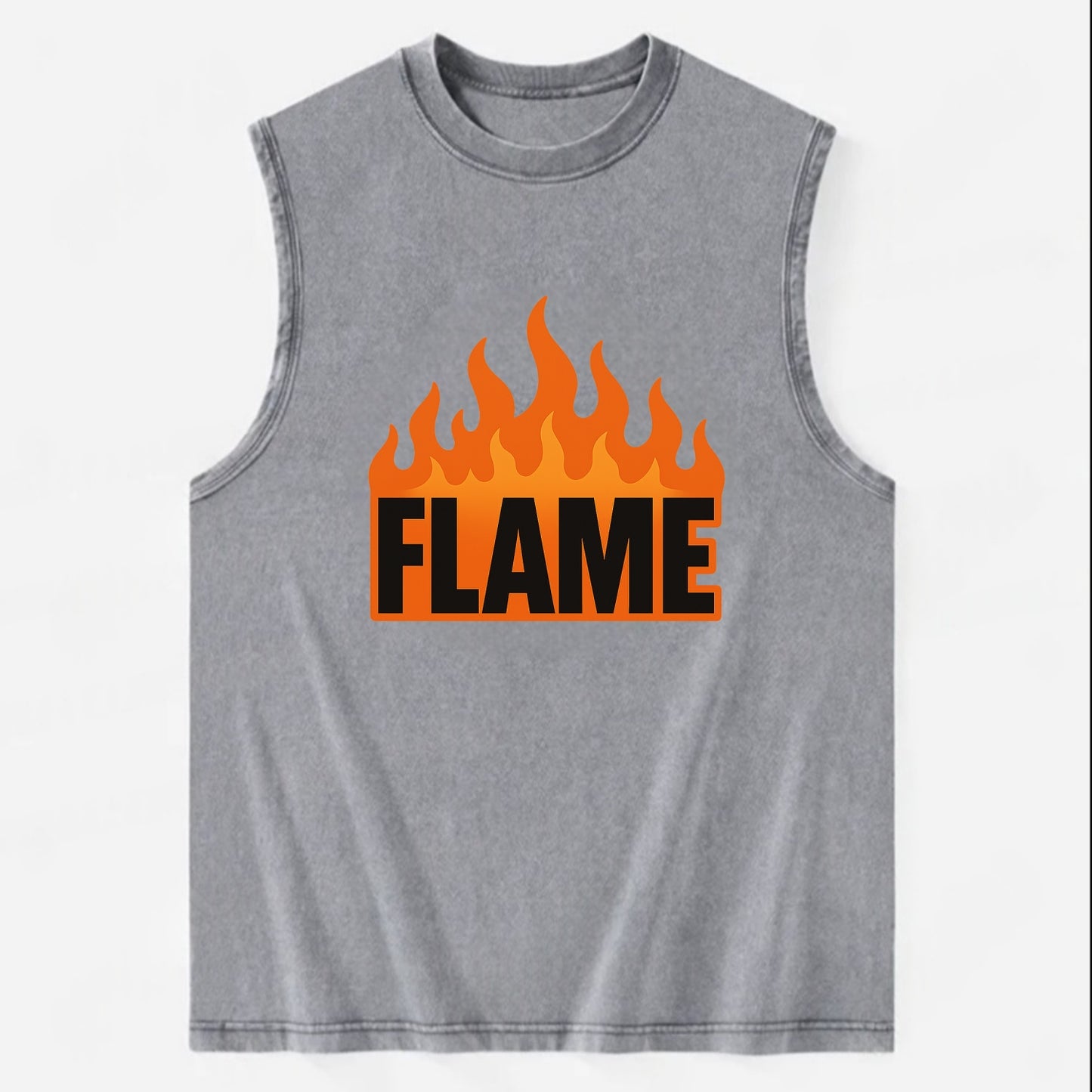 Bold typography design - "FLAME" - burning bright, passionate - Vintage Washed Tank - Grey