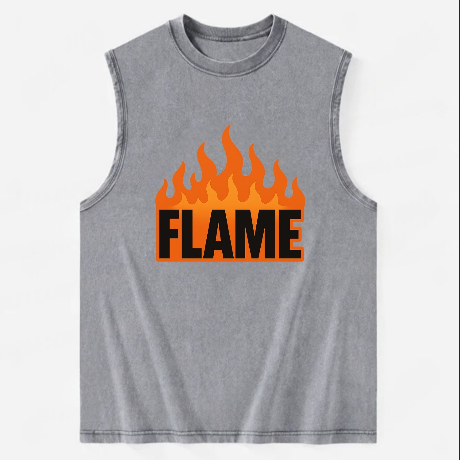 Bold typography design - "FLAME" - burning bright, passionate - Vintage Washed Tank - Grey