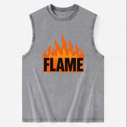 Bold typography design - "FLAME" - burning bright, passionate - Vintage Washed Tank - Grey