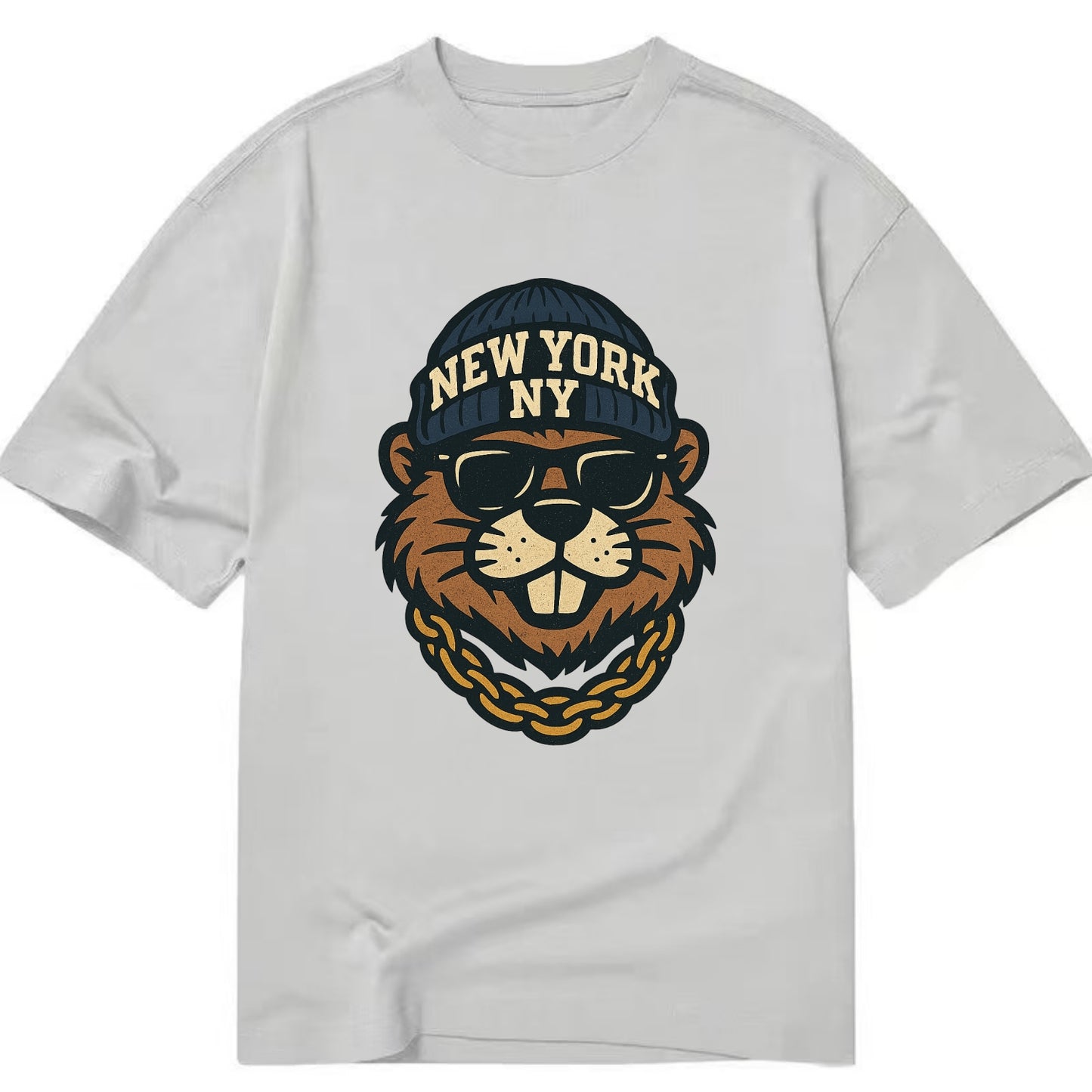 {"animal":"beaver","locationText":"NEW YORK","initials":"NY","beanieColor":"navy", - Classic T-shirt - Grey