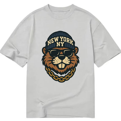 {"animal":"beaver","locationText":"NEW YORK","initials":"NY","beanieColor":"navy", - Classic T-shirt - Grey