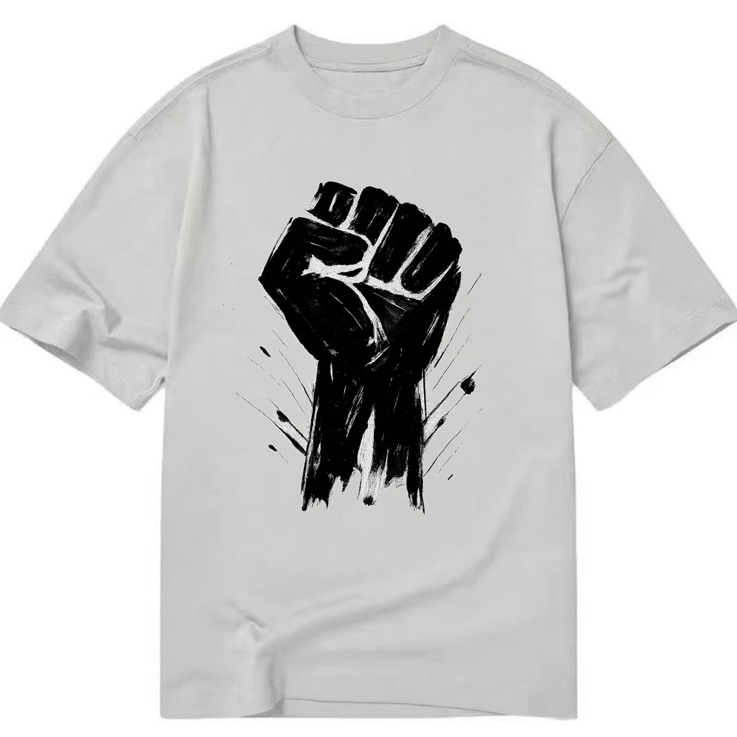 Raised fist in bold black ink brushstrokes - symbol of solidarity and resistance - Classic T-shirt - Grey