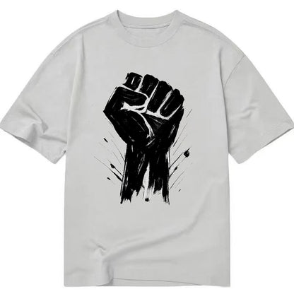 Raised fist in bold black ink brushstrokes - symbol of solidarity and resistance - Classic T-shirt - Grey