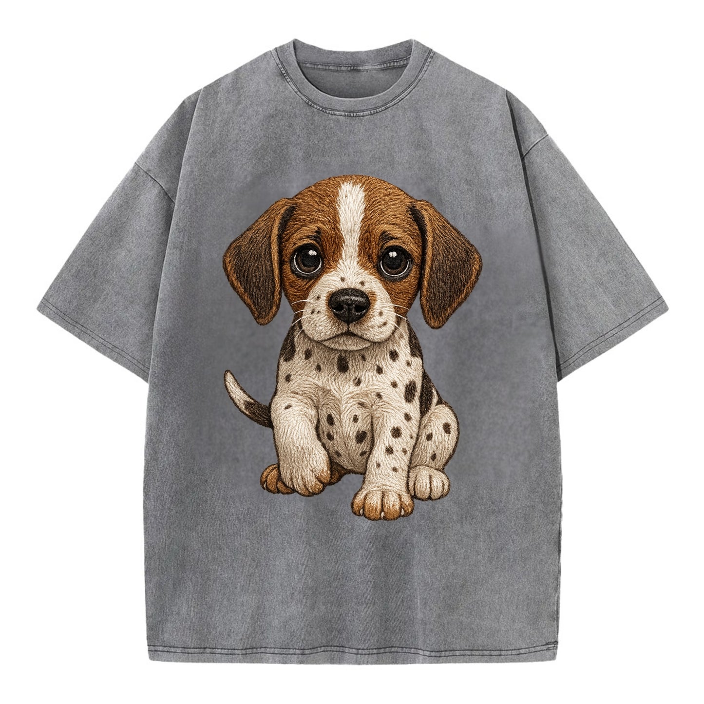 Baby Pointer Puppy - spotted coat, noble stance, alert eyes, front-facing, - Vintage T-shirt - Grey