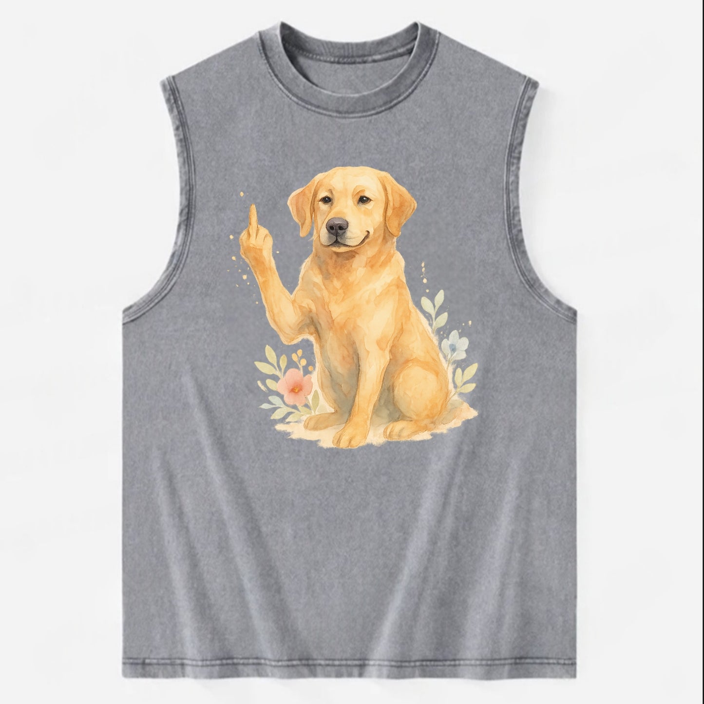 Labrador Retriever yellow sitting pretty, friendly face, strong paw up with - Vintage Washed Tank - Grey