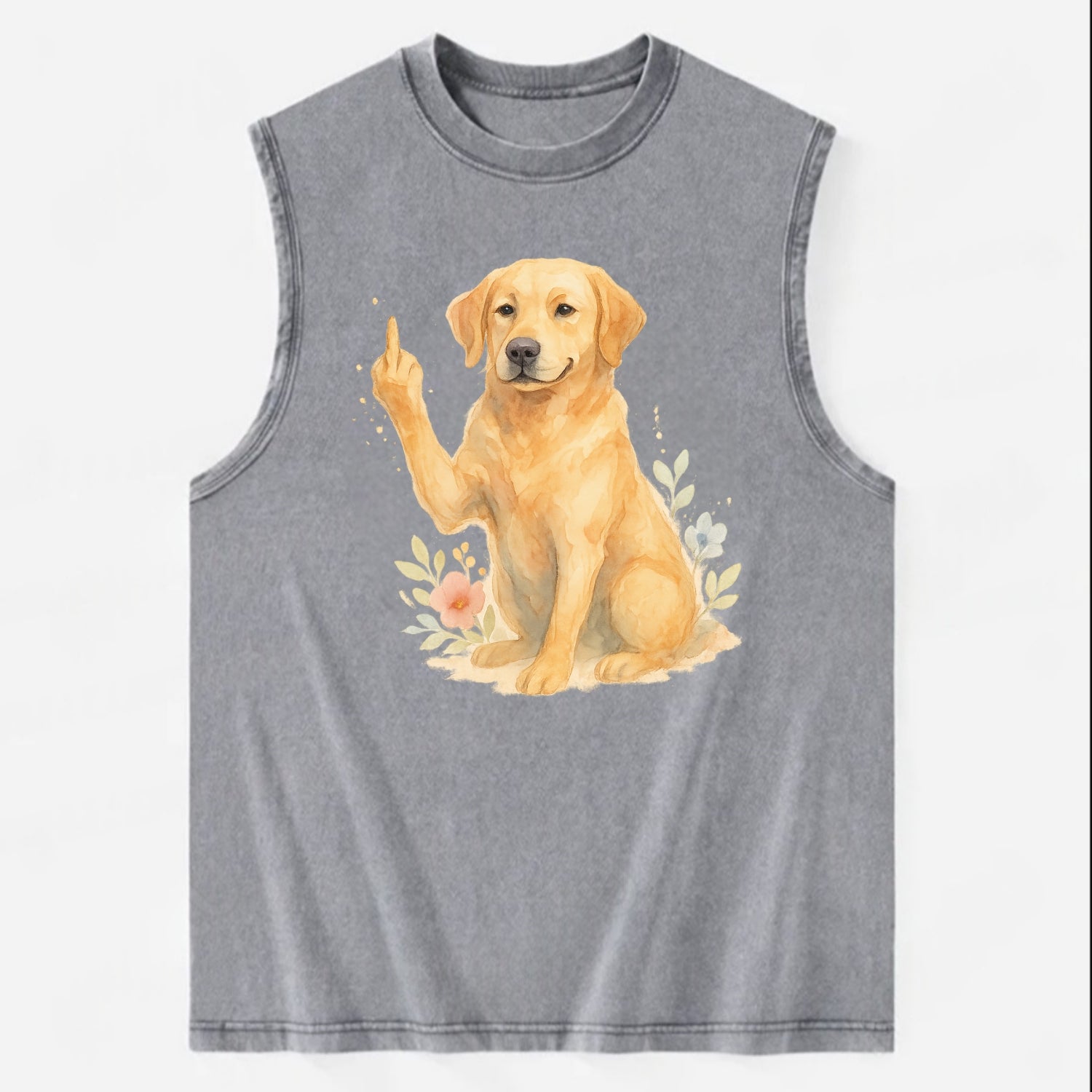 Labrador Retriever yellow sitting pretty, friendly face, strong paw up with - Vintage Washed Tank - Grey