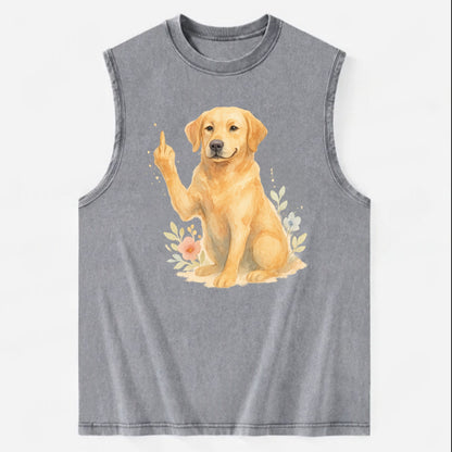 Labrador Retriever yellow sitting pretty, friendly face, strong paw up with - Vintage Washed Tank - Grey