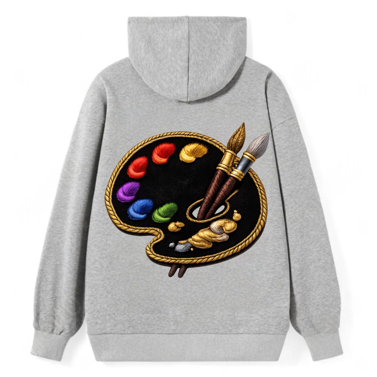 PAINT PALETTE - artist palette with brushes in rainbow and brown , - Classic Pullover Hoodie - Grey