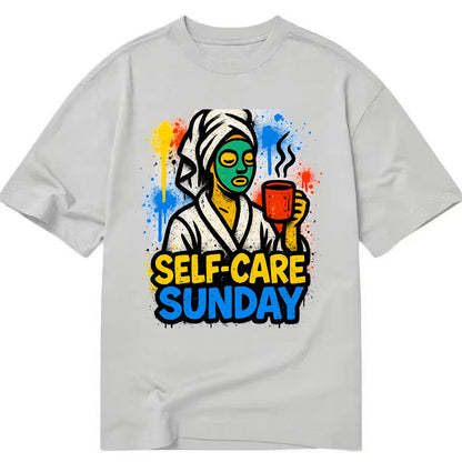Person in bathrobe with face mask and tea - self-care Sunday ritual, wellness - Classic T-shirt - Grey