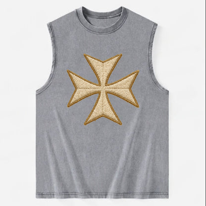 Hospitaller Cross  - Vintage Washed Tank - Grey