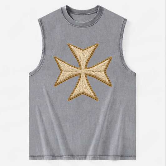 Hospitaller Cross  - Vintage Washed Tank - Grey