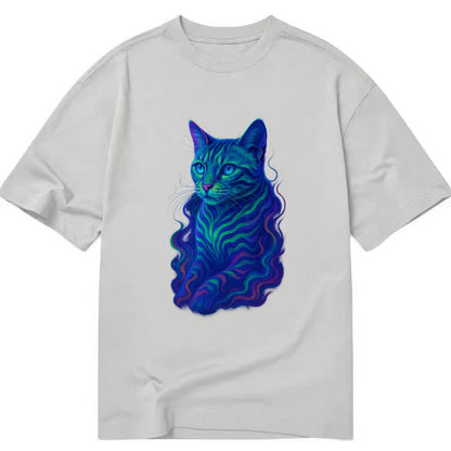 Exotic Bengal cat with aurora borealis colors flowing through its stripes, green - Classic T-shirt - Grey