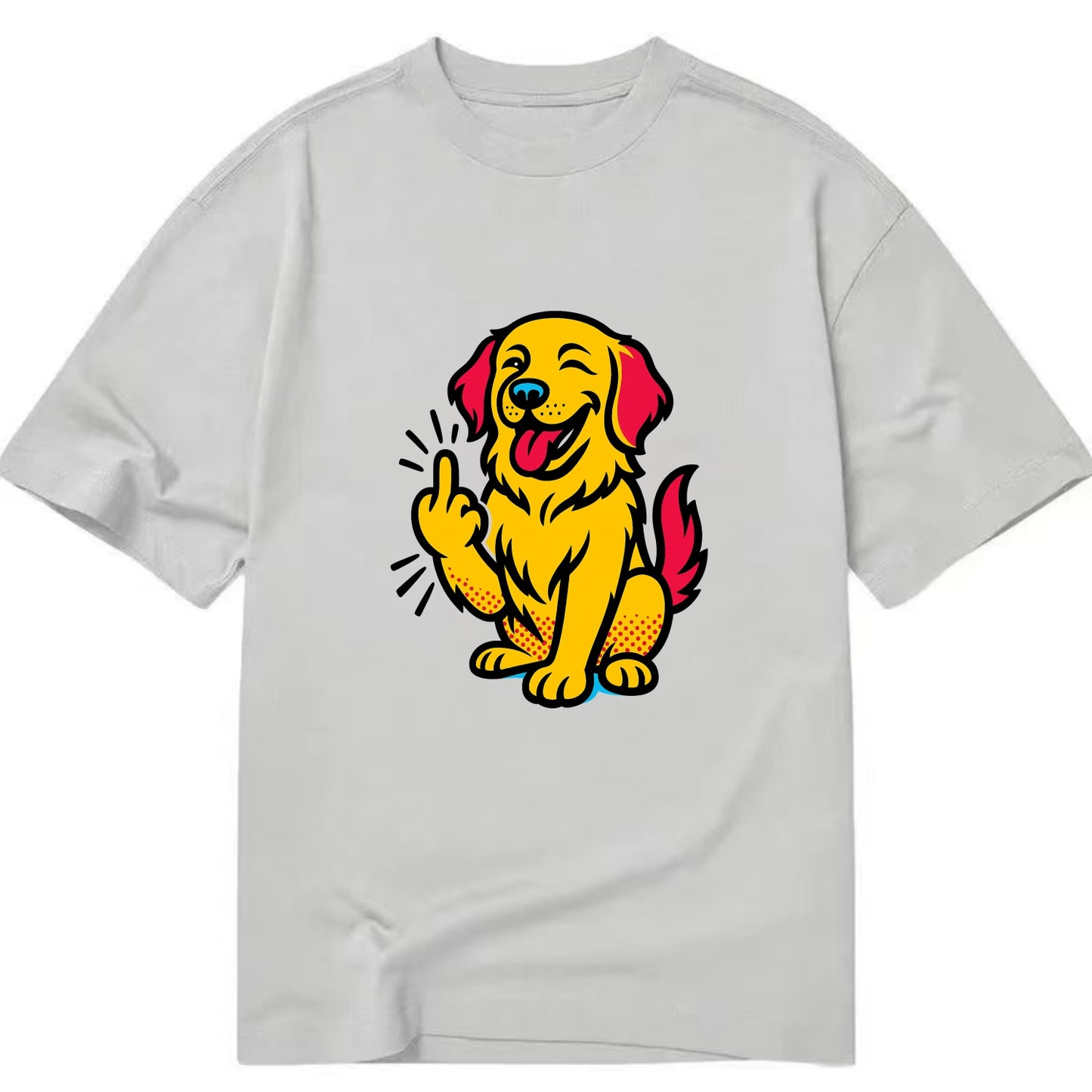 Golden Retriever with happy smile and golden coat, fluffy paw raised - Classic T-shirt - Grey