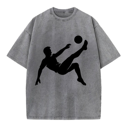 Soccer player kicking ball mid-air - Vintage T-shirt - Grey