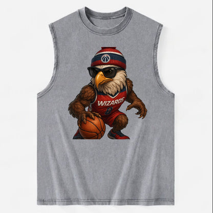 DC Eagle wearing Wizards red white and blue beanie with monument patch and - Vintage Washed Tank - Grey