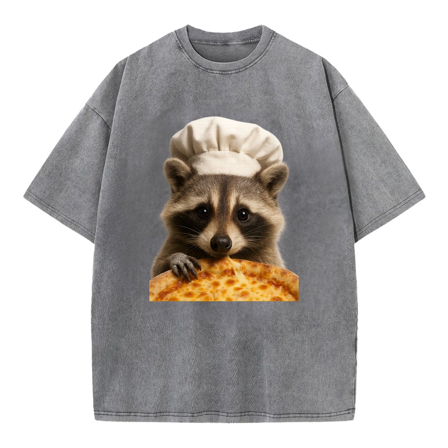 Pizza Dad Raccoon  - Vintage T-shirt - Grey