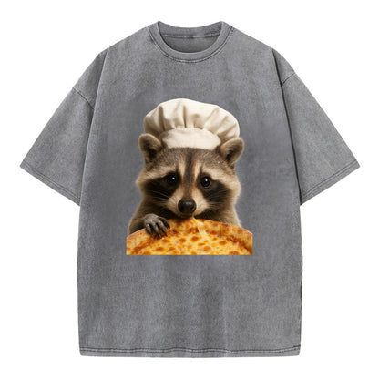 Pizza Dad Raccoon  - Vintage T-shirt - Grey