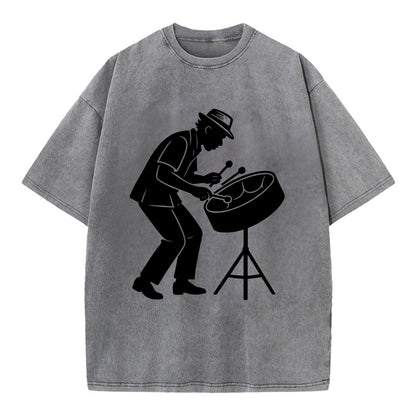 Steel drum player Caribbean rhythm - Vintage T-shirt - Grey