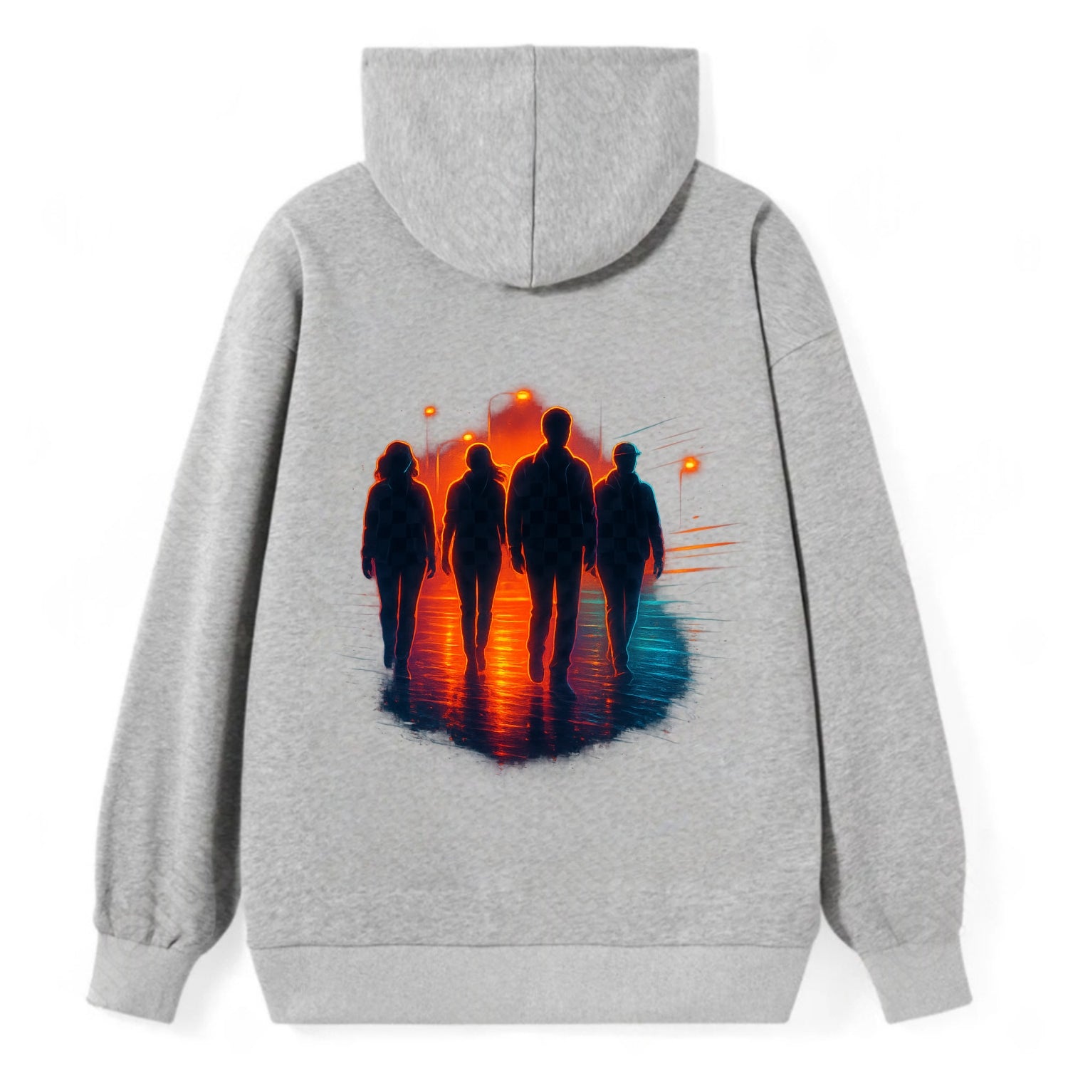 gang of silhouettes walking together at sunset by the beach - Classic Pullover Hoodie - Grey