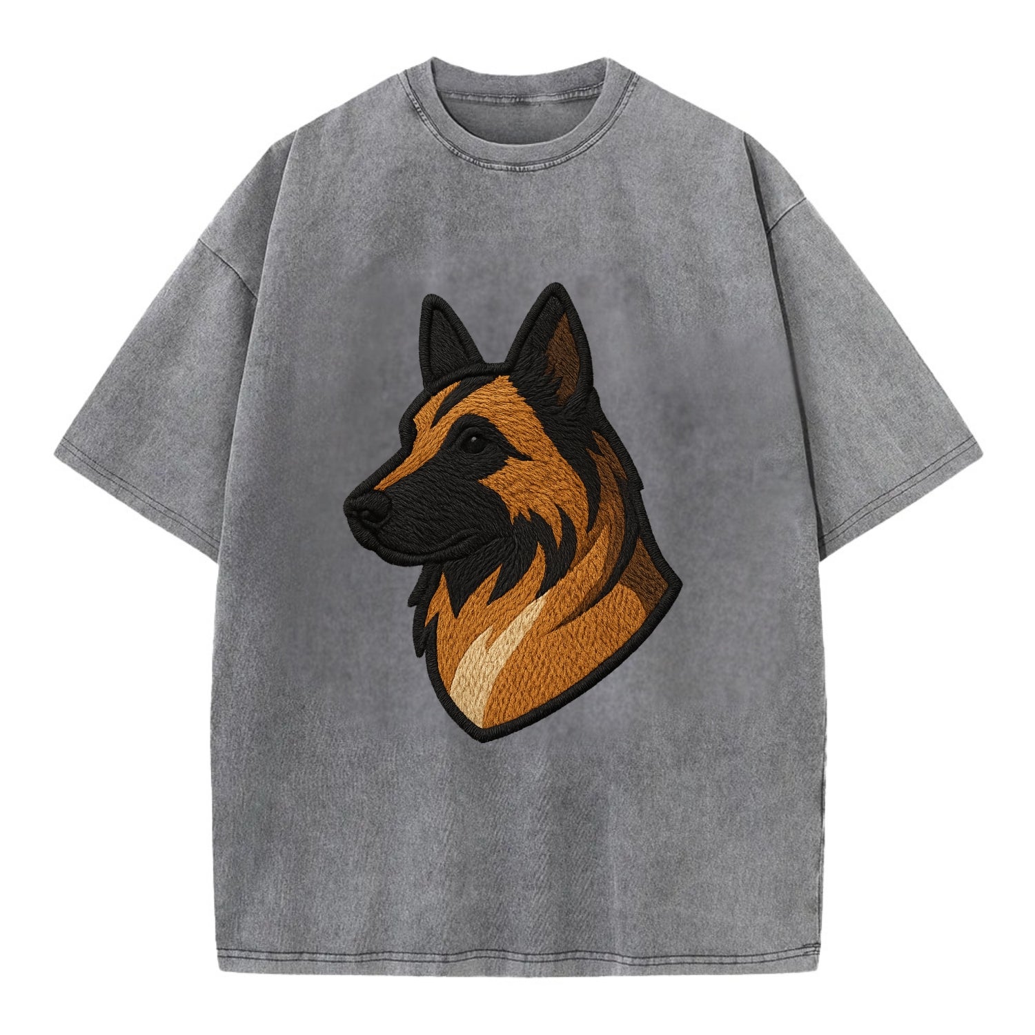 Belgian Tervuren - Fawn with black overlay embroidered design - Vintage T-shirt - Grey
