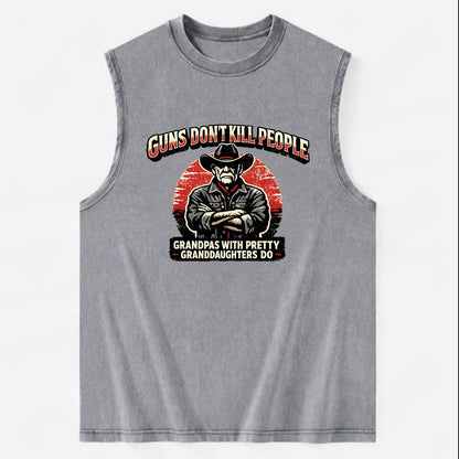 Grandpas Pretty Granddaughters - Cowboy - Vintage Washed Tank - Grey