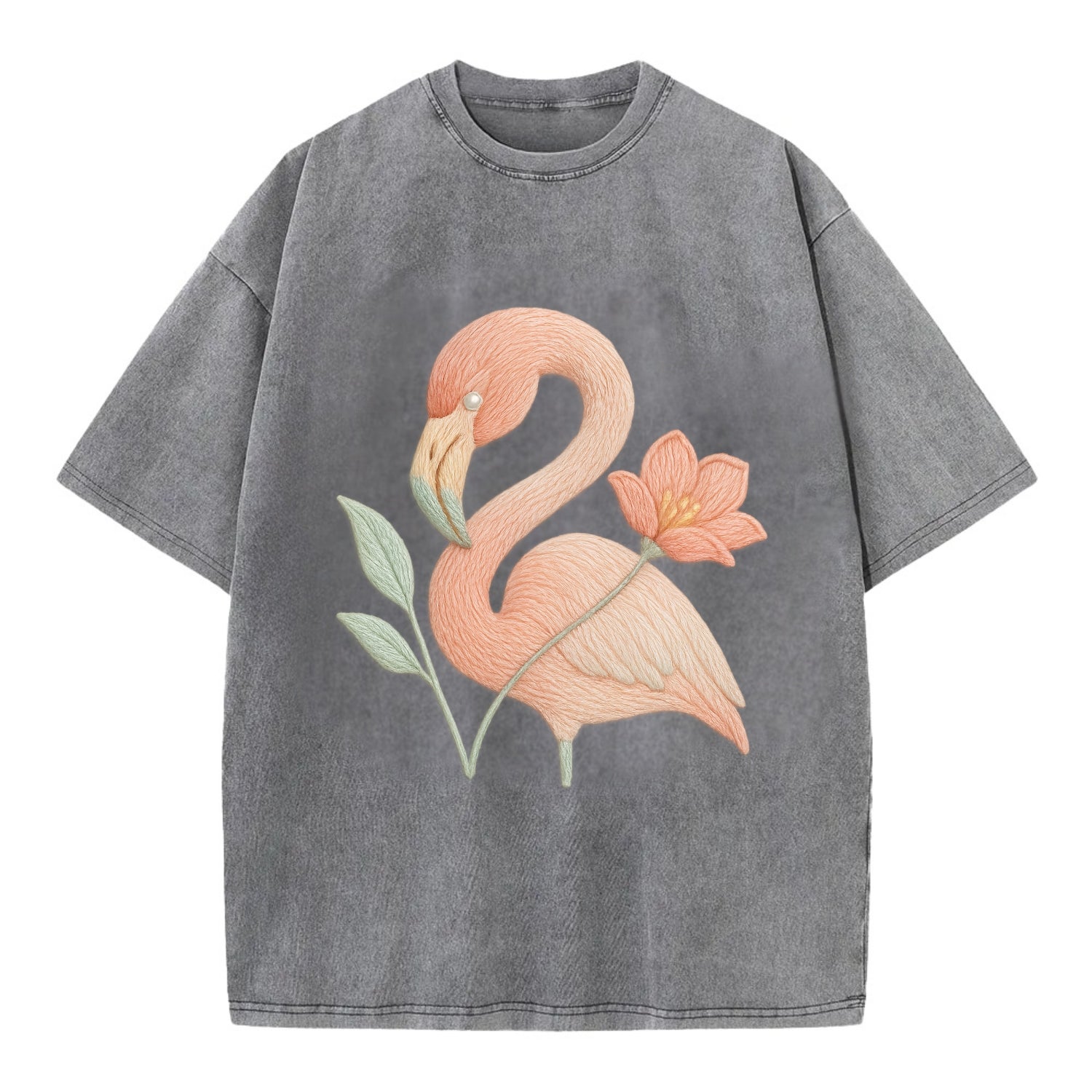 Peach Flamingo - Vintage T-shirt - Grey