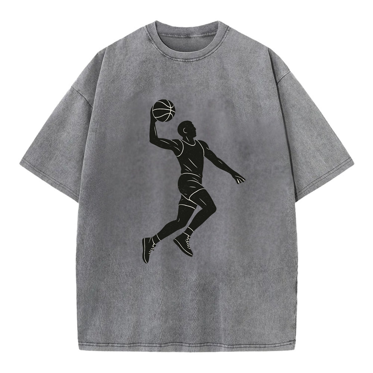 Basketball player dunking silhouette - Vintage T-shirt - Grey
