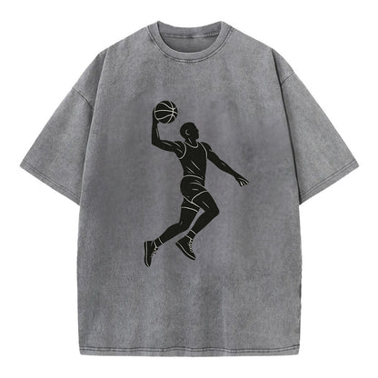 Basketball player dunking silhouette - Vintage T-shirt - Grey