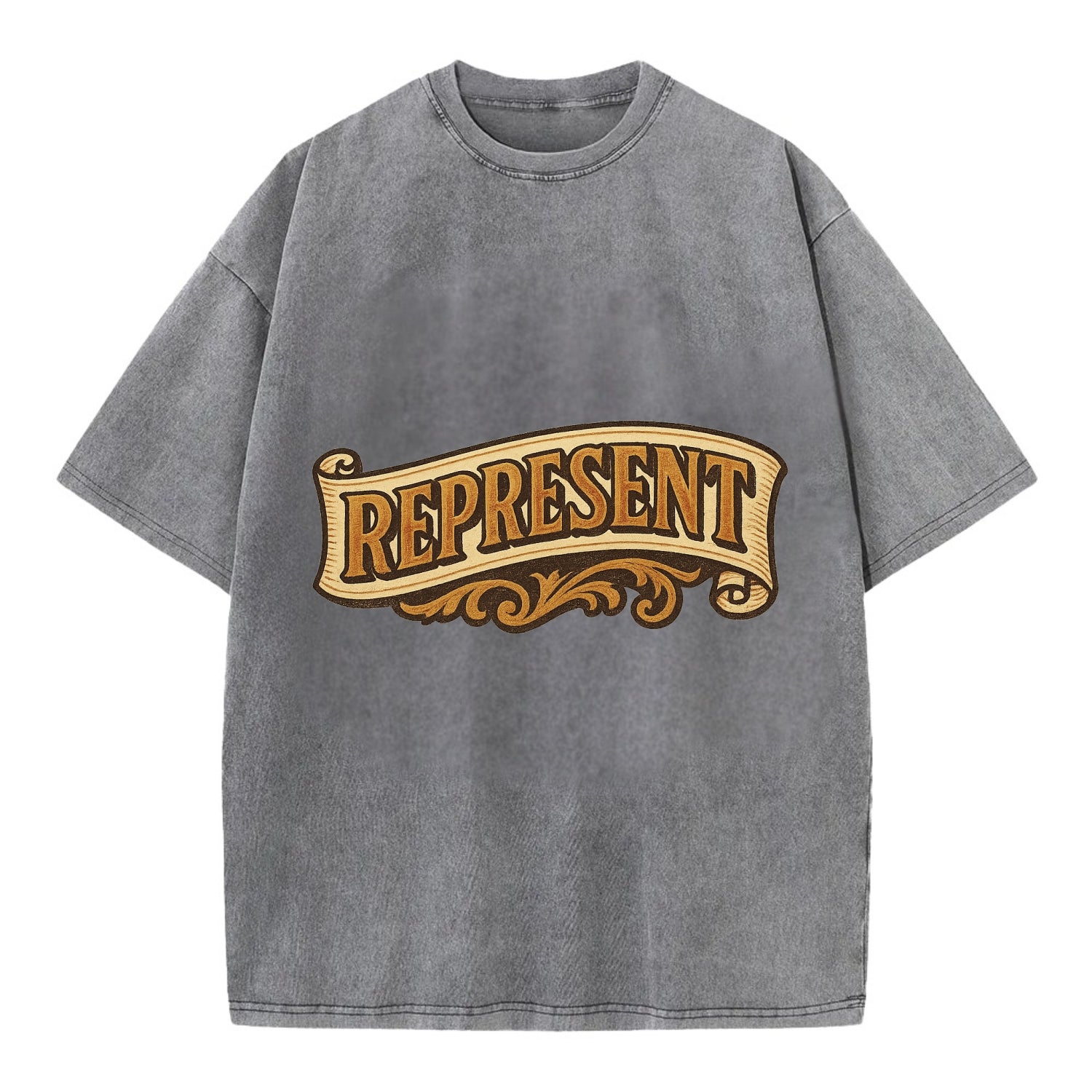 Bold typography design - "REPRESENT" - showing where you from - Vintage T-shirt - Grey