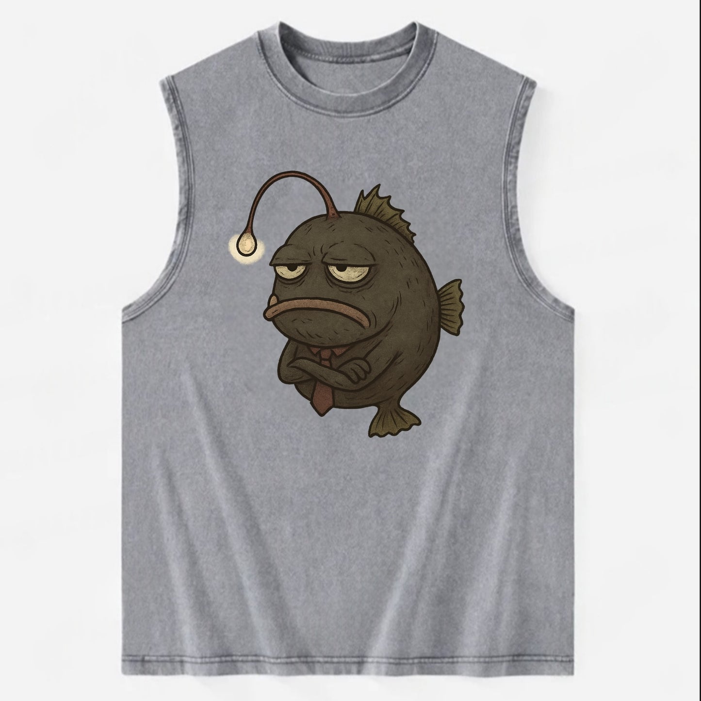 THE ANGLERFISH LURES DISAPPOINTMENT | Dark gray anglerfish with dim light - Vintage Washed Tank - Grey
