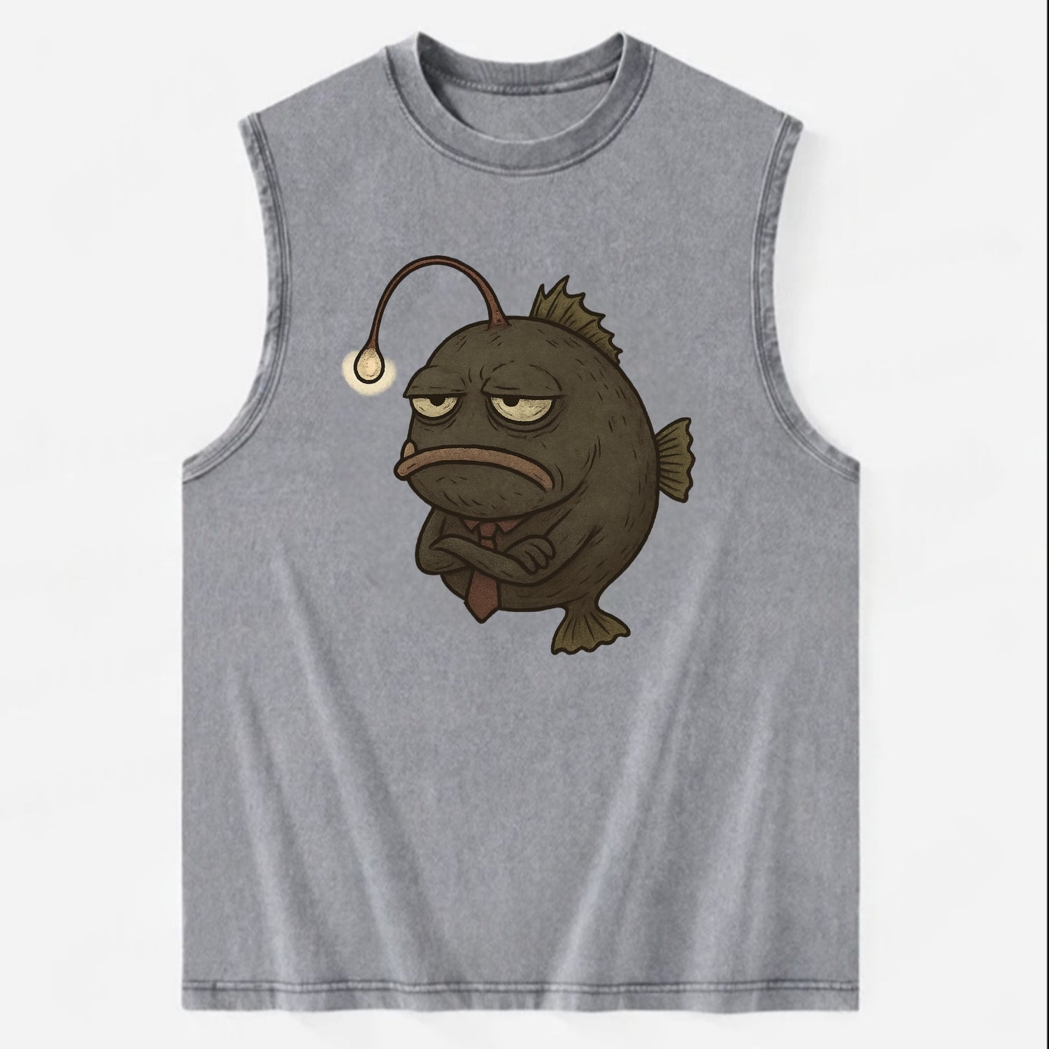 THE ANGLERFISH LURES DISAPPOINTMENT | Dark gray anglerfish with dim light - Vintage Washed Tank - Grey