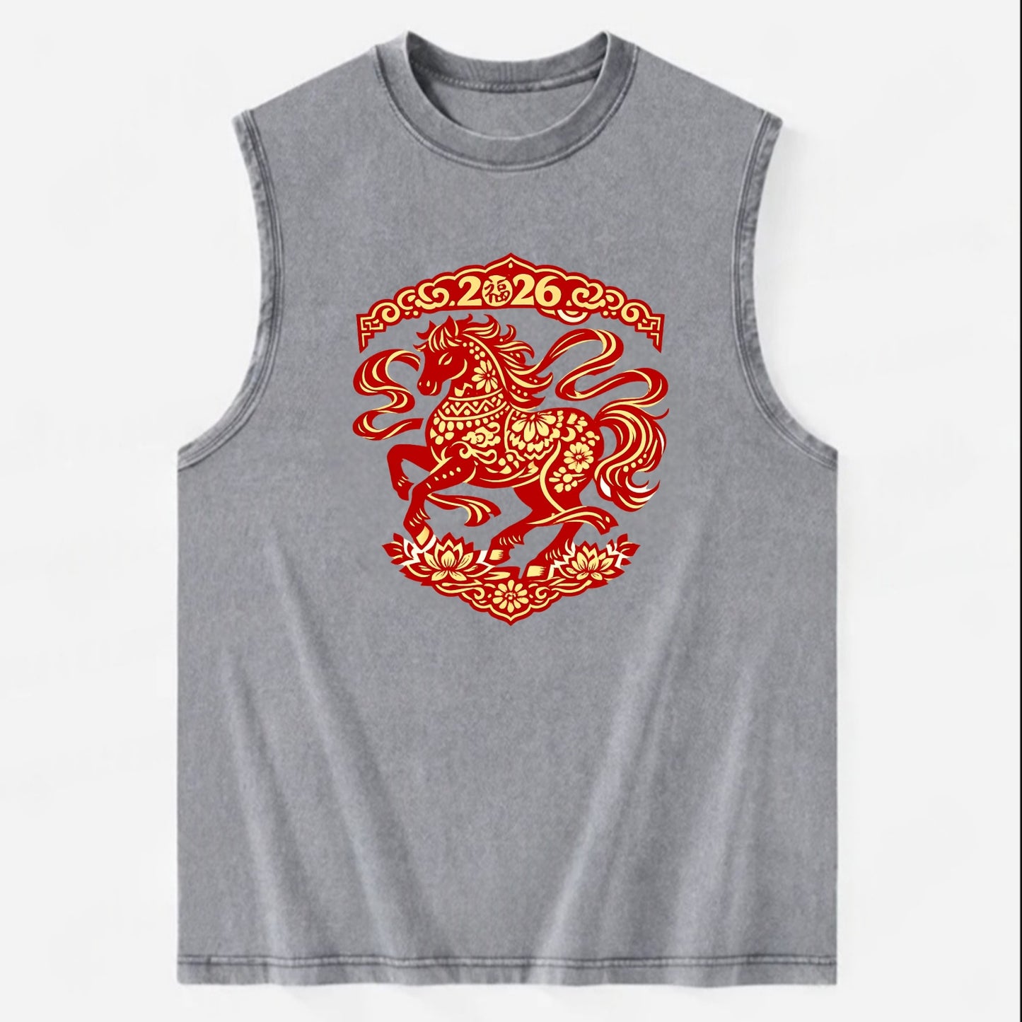 DANCING HORSE | Elegant prancing horse in motion | Graceful curved pose | - Vintage Washed Tank - Grey