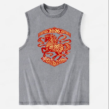 DANCING HORSE | Elegant prancing horse in motion | Graceful curved pose | - Vintage Washed Tank - Grey