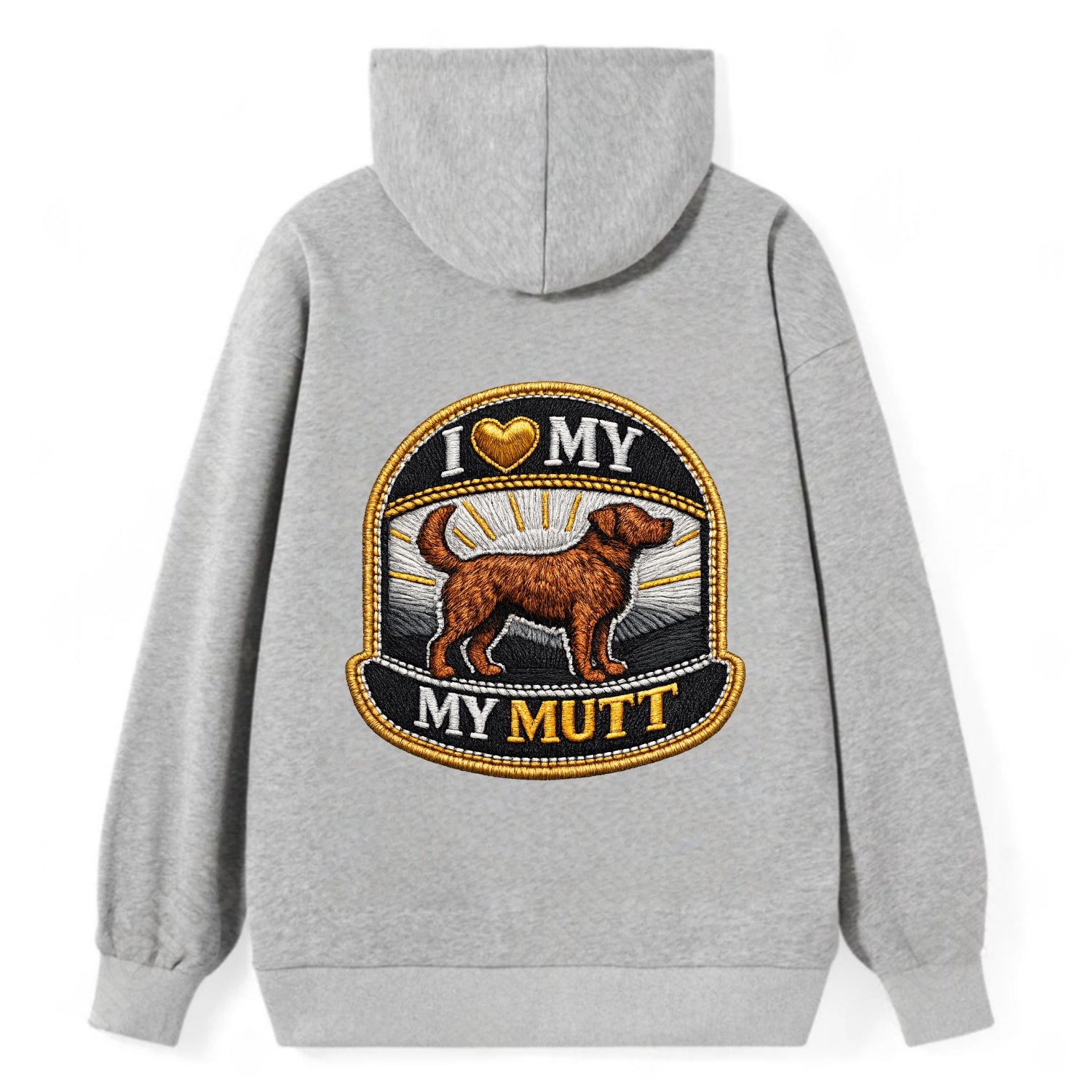 I LOVE MY MUTT - mixed breed silhouette in brown , rescue pride - Classic Pullover Hoodie - Grey