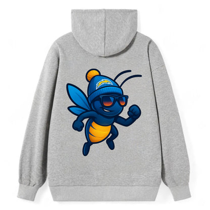 LA Lightning Bug wearing Chargers powder blue and gold beanie with pom - Classic Pullover Hoodie - Grey