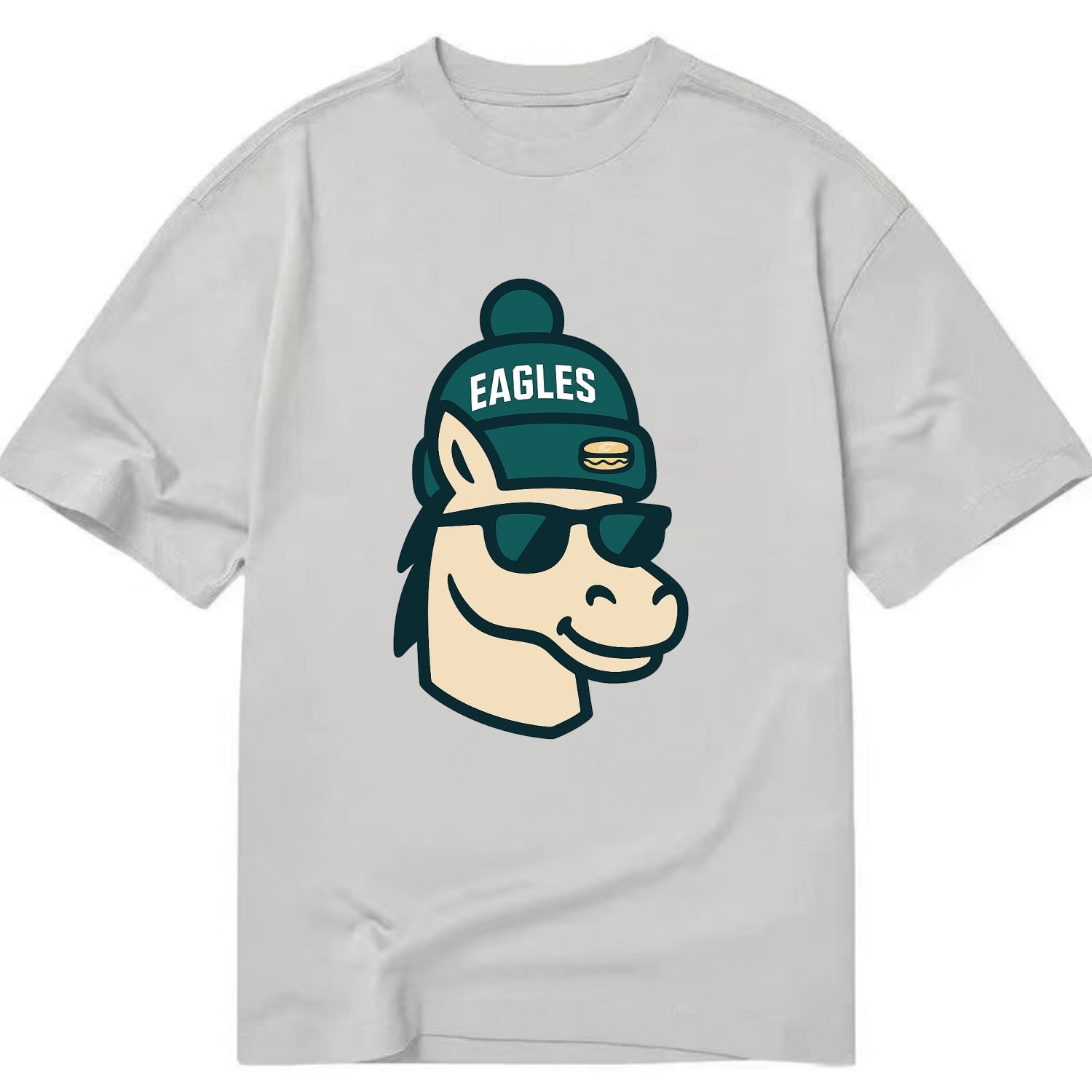 Philadelphia Horse wearing Eagles beanie with cheesesteak patch and wayfarer - Classic T-shirt - Grey