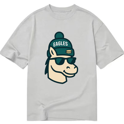 Philadelphia Horse wearing Eagles beanie with cheesesteak patch and wayfarer - Classic T-shirt - Grey