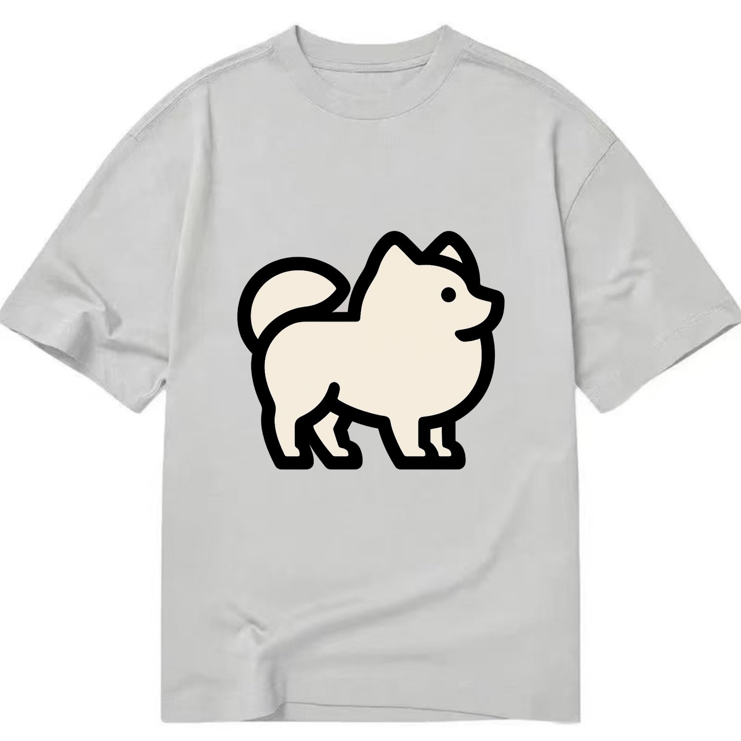 Pomeranian - Modern tiny fluffy logo wit - Classic T-shirt - Grey