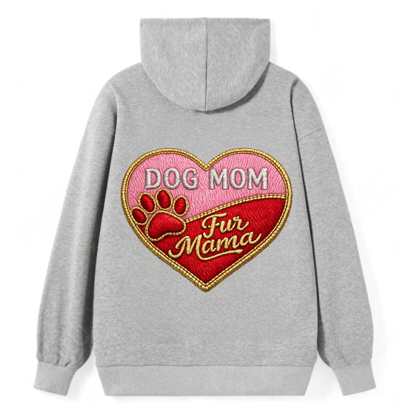 DOG MOM HEART - heart with paw print in pink and red , fur mama - Classic Pullover Hoodie - Grey