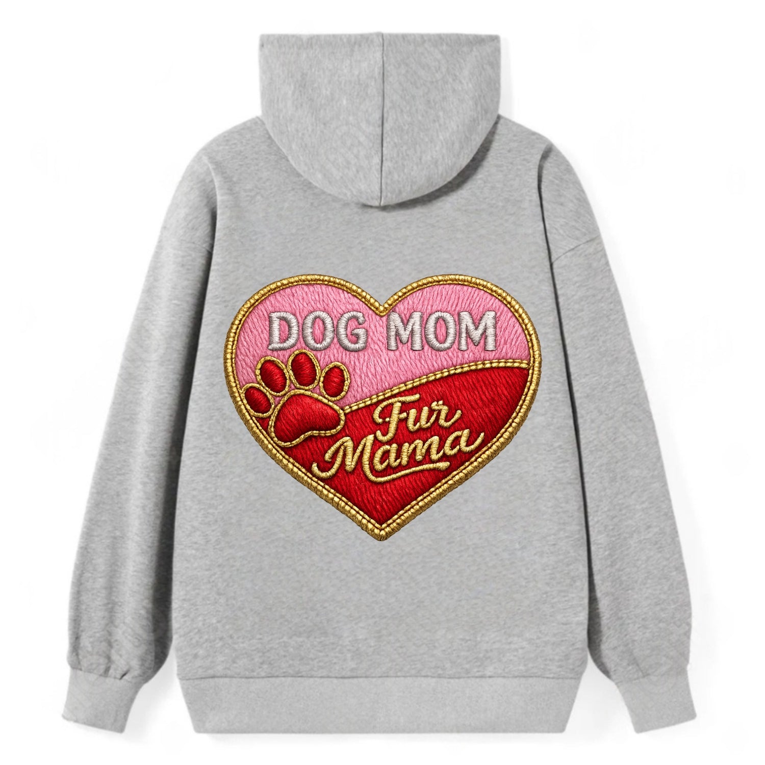 DOG MOM HEART - heart with paw print in pink and red , fur mama - Classic Pullover Hoodie - Grey