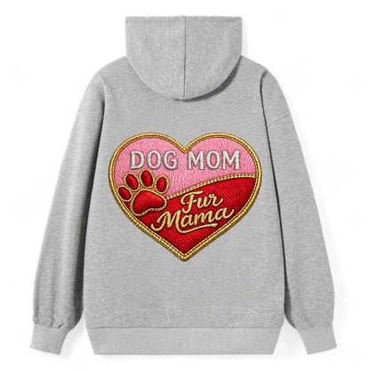 DOG MOM HEART - heart with paw print in pink and red , fur mama - Classic Pullover Hoodie - Grey