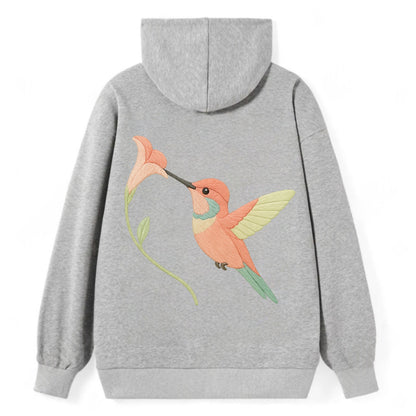 Coral Hummingbird - Classic Pullover Hoodie - Grey