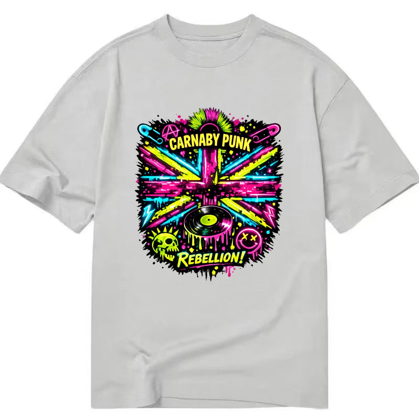 CARNABY PUNK | Swinging 60s meets 70s punk | Psychedelic Union Jack pattern | - Classic T-shirt - Grey